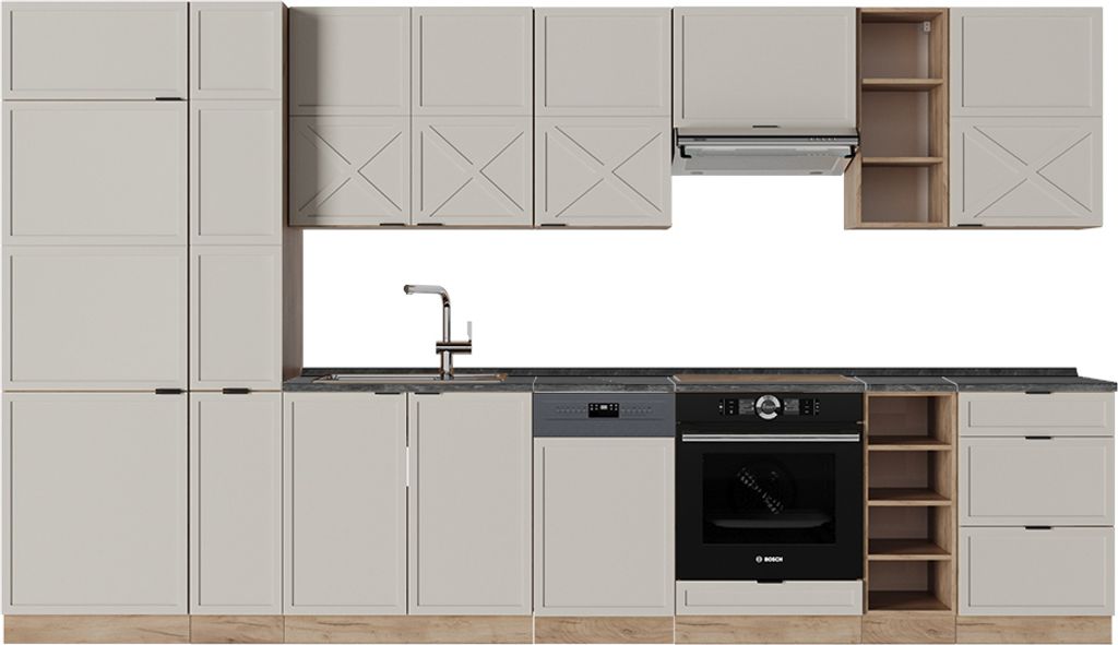 Küchenzeile Vicco Fame-Line GrauBeige/Goldkraft Eiche 355 cm , AP Anthrazit, Model 50485