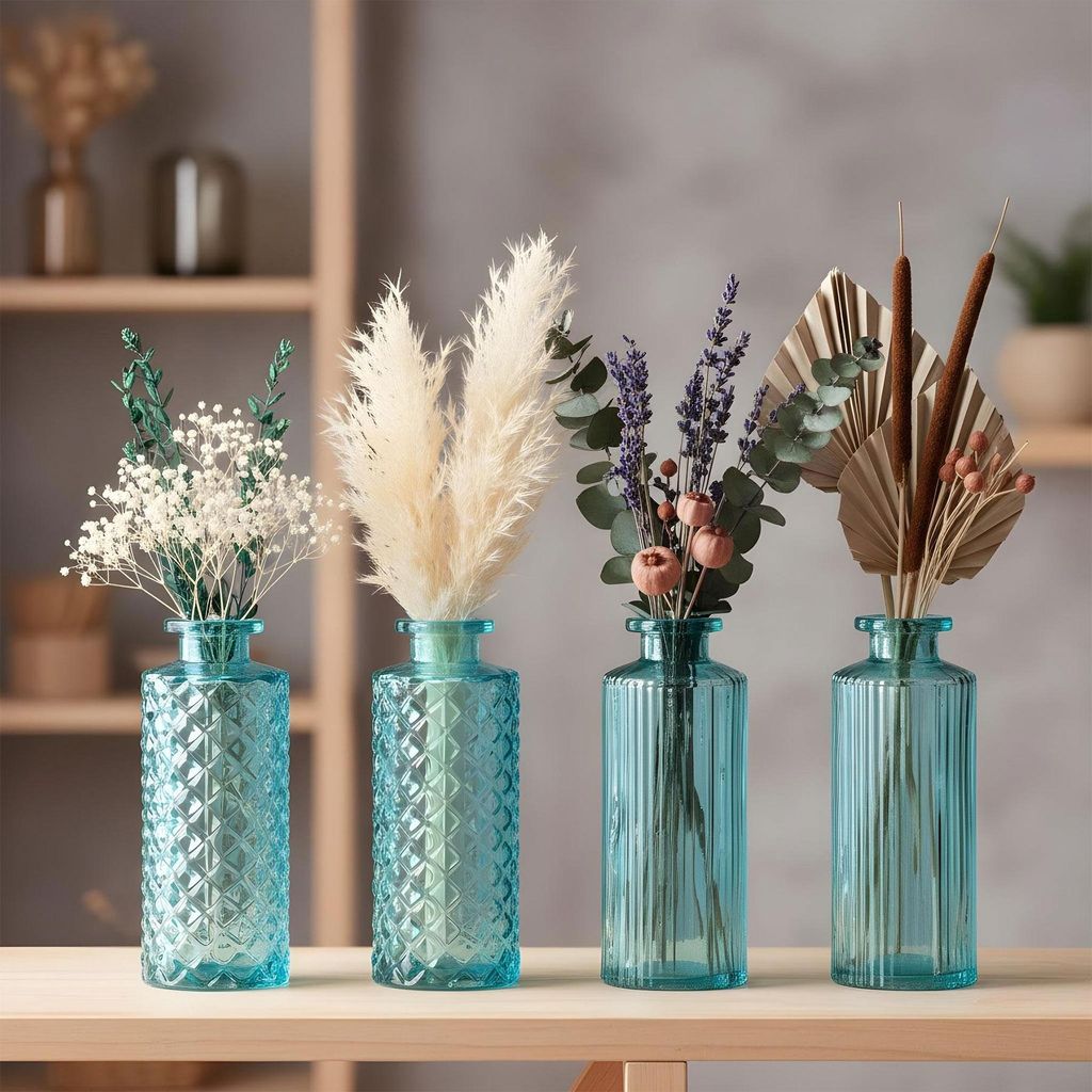 Glasvasen Set Türkis 4er Set 14cm Kleine Blumenvasen Produktbild 