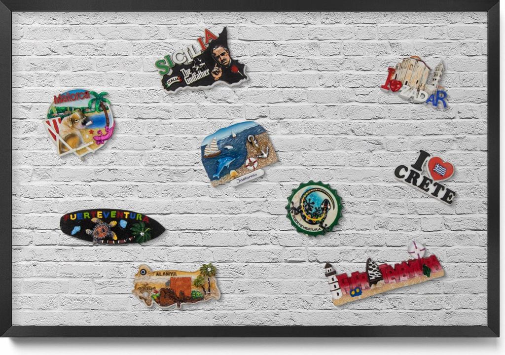 Magnetboard 60x40 cm – Schwarzer Rahmen – Helle Ziegelwand-Struktur – Magnetische Tafel, Magnetwand – Metall Magnetische Tafel, Kinderzimmer