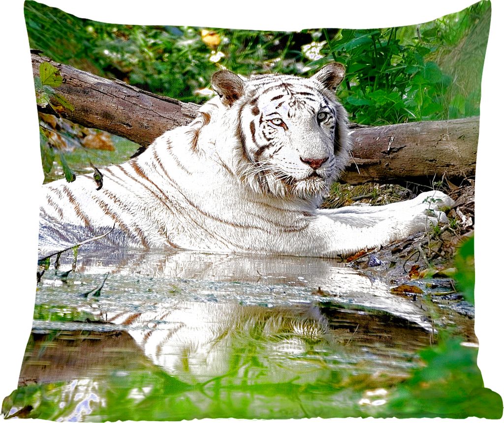 MuchoWow Zierkissen Sofakissen Wohnzimmer Dekokissen 50x50 cm Weißer Tiger im Wasser - Komfort - Sofakissen