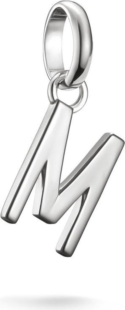 A silver letter 'M' charm pendant.