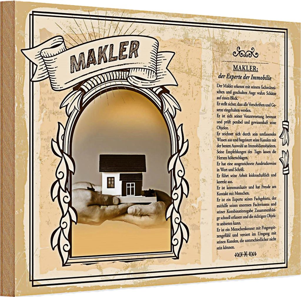 Holzschild Berufe 30x20cm Makler Experte für Immobilie