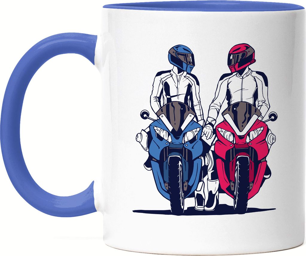 Motorrad Motiv Tasse Blau Motorradfahrer Moped Motorradfahrerin Motorradtour Biker Ride Riding Pärchen Speed