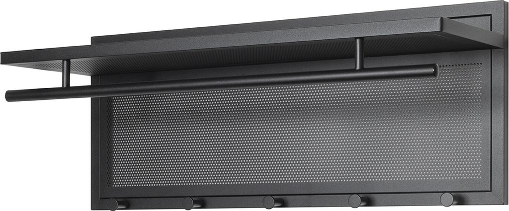 Wandgarderobe >55556< 5 Haken, 1 Stange, schwarz, Metall, Stahlrohr - 75x30x26cm (BxHxT)