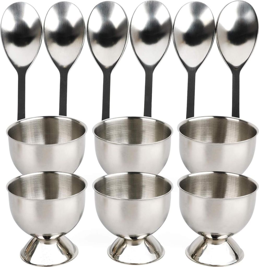 Set aus weichgekochten Eierhaltern - 6 Stück - Edelstahl - inklusive Zubehör