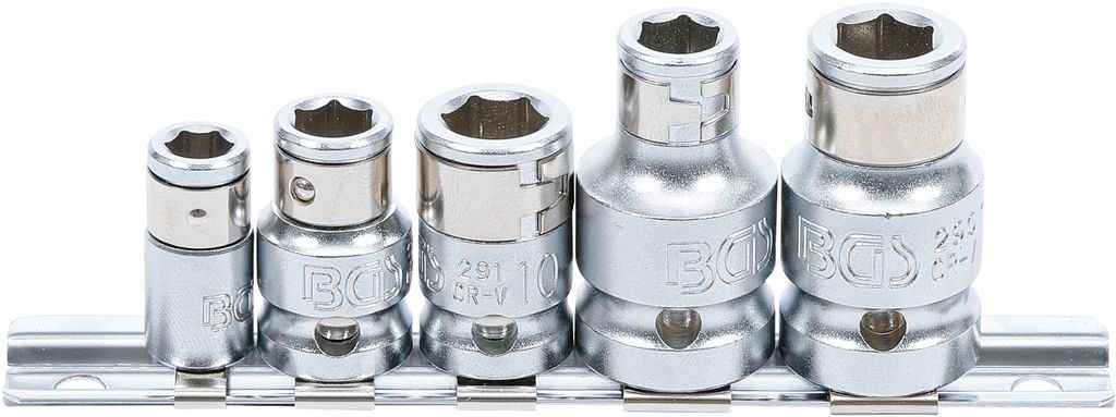 BGS Bit-Adapter-Satz mit Haltekugel Innenvierkant 6,3 mm (1/4") / 10 mm (3/8") / 12,5 mm (1/2") 5-tlg.