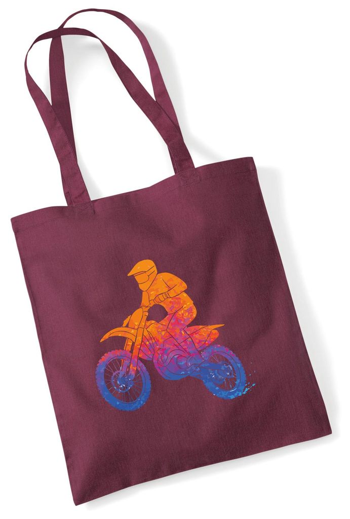 Huuraa Jutebeutel Motocross bunte Silhouette 10 Liter Burgundy Baumwolle Tasche Geschenkidee