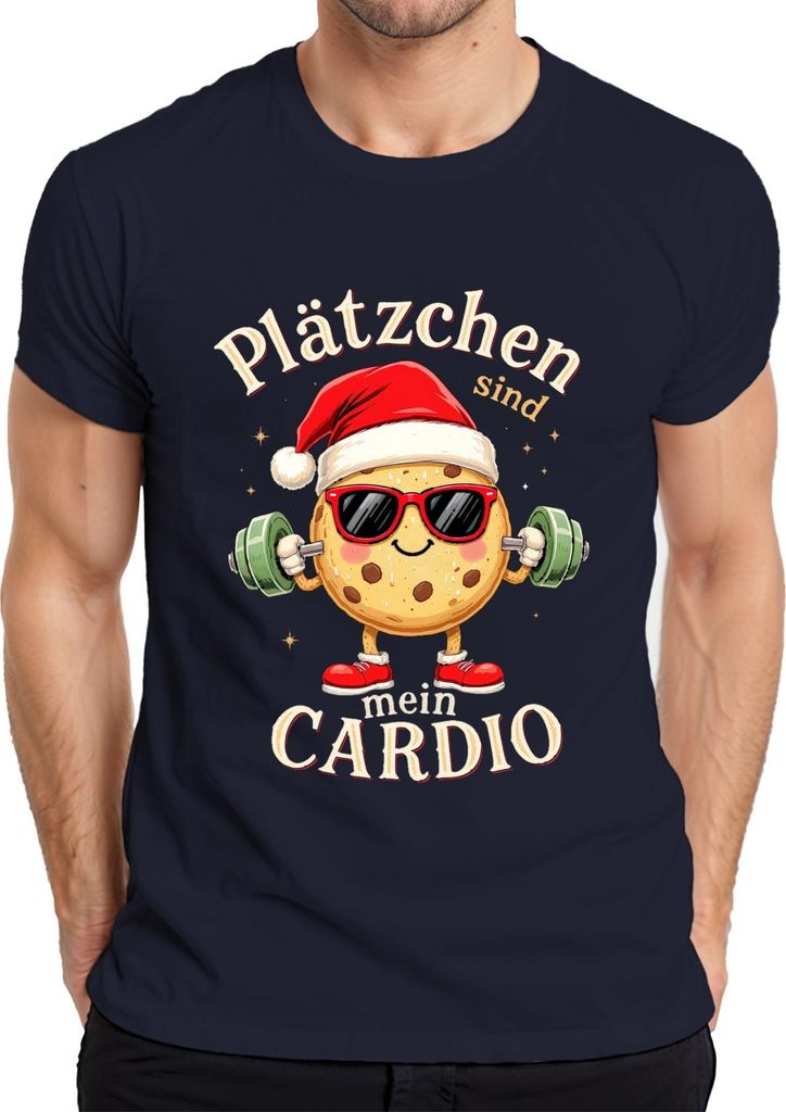Plätzchen sind mein Cardio Keks Hantel Weihnachten lustig Herren T-Shirt, Navy, XL
