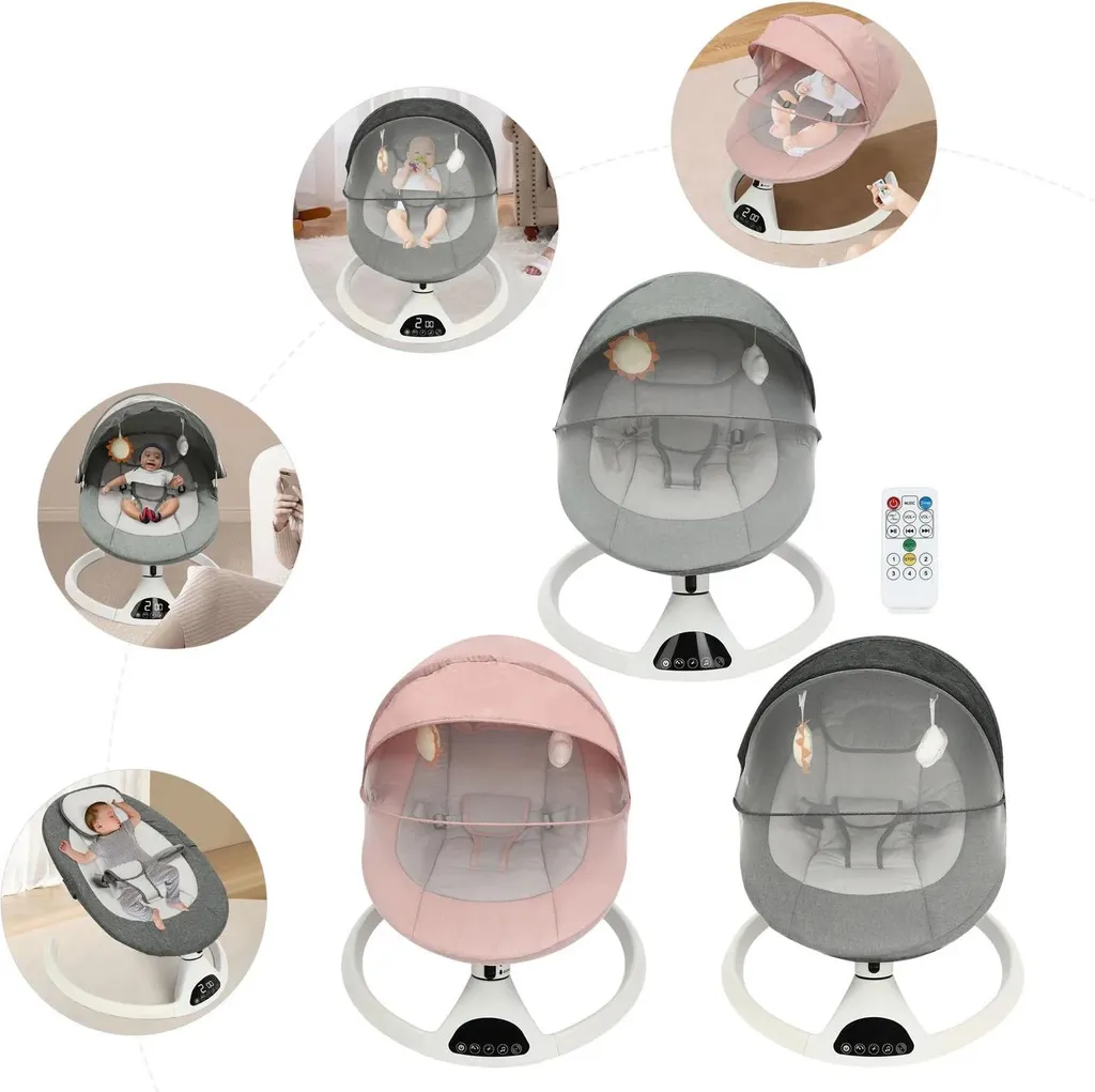 Balançoire bébé avec 5 vitesses et minuterie - Transat rose avec télécommande - 6