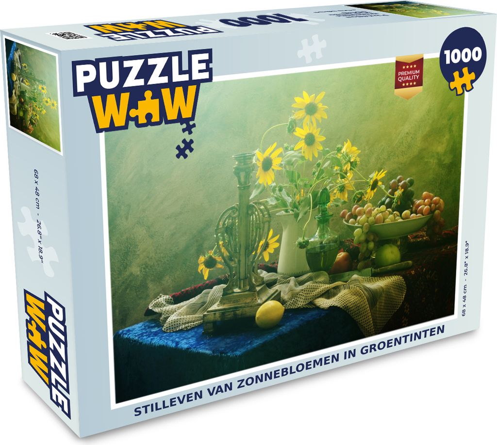 MuchoWow Puzzle 1000 Teile Stilleben - Kunst - Ölfarbe - Sonnenblumen - Obst - Trauben - Schale - Malerei - Erwachsene - Rätsel