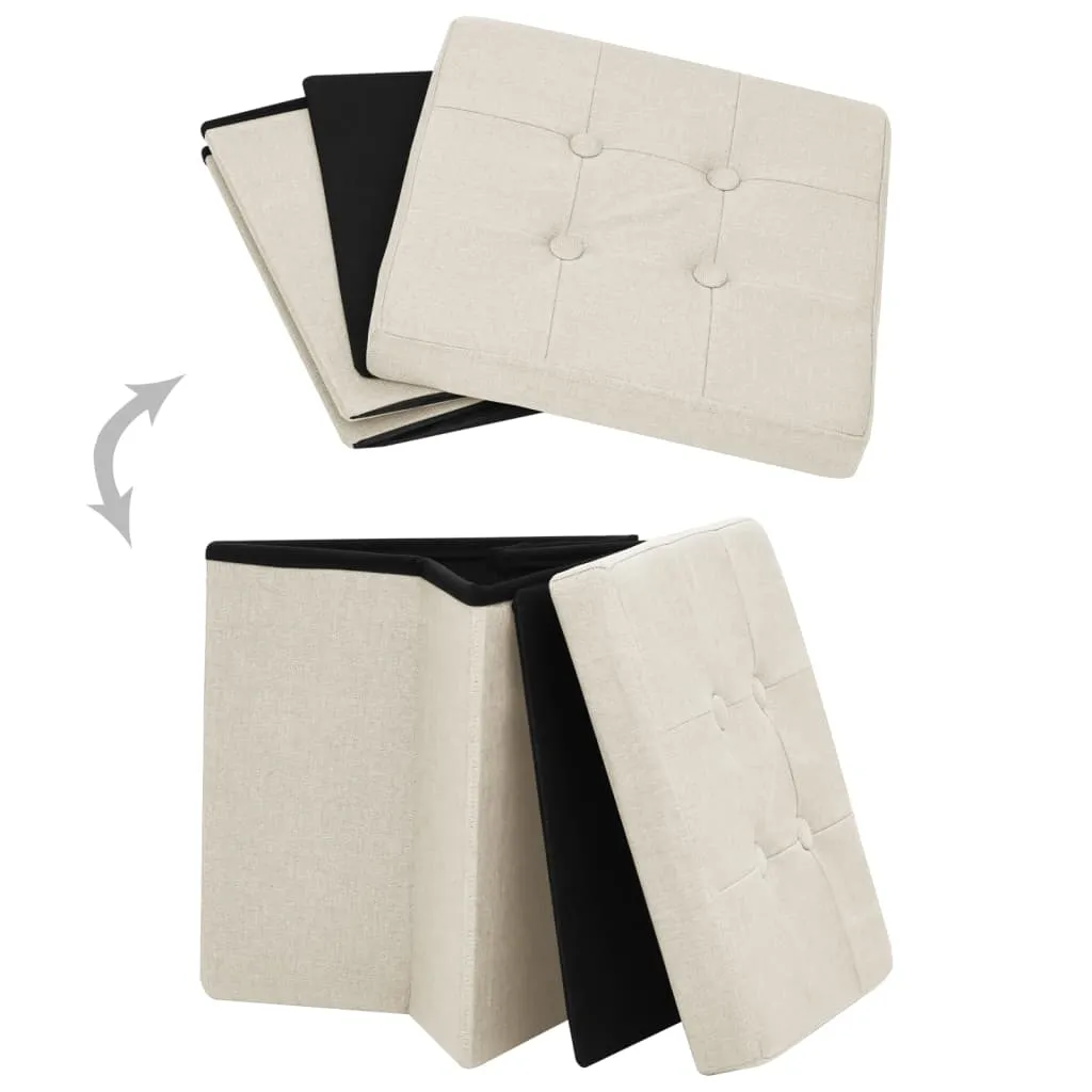 vidaXL Tabouret avec Espace de Rangement Blanc Crème Aspect Lin - 11