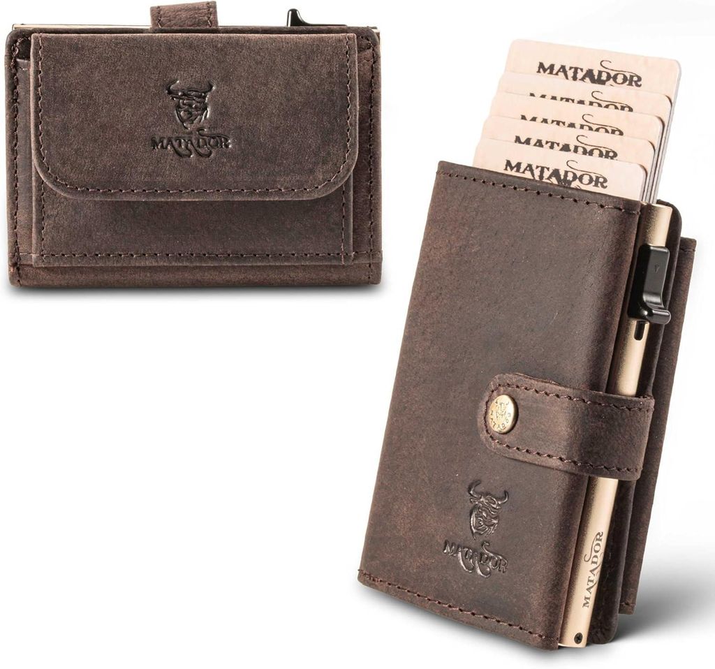 Wallet mit XL-Münzfach, Leder Kreditkartenetui mit POP-UP Kartenhalter - mit RFID-Schutz, Mini Portemonnaie – kleine Geldbörse Männer mit Gesc...