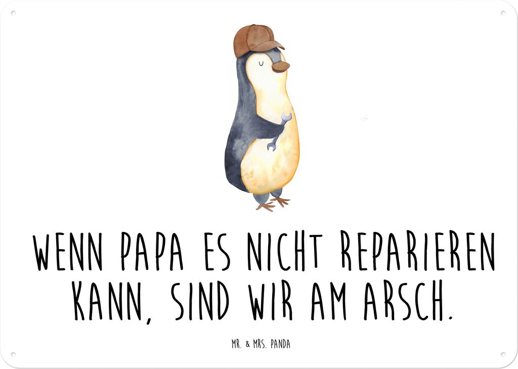 Mr. & Mrs. Panda tafel Wenn Papa es nicht reparieren kann, sind wir am Arsch DIN A4 - Weiß - Geschenk, Blechschild, Schraubenschlüssel, wandtafel...