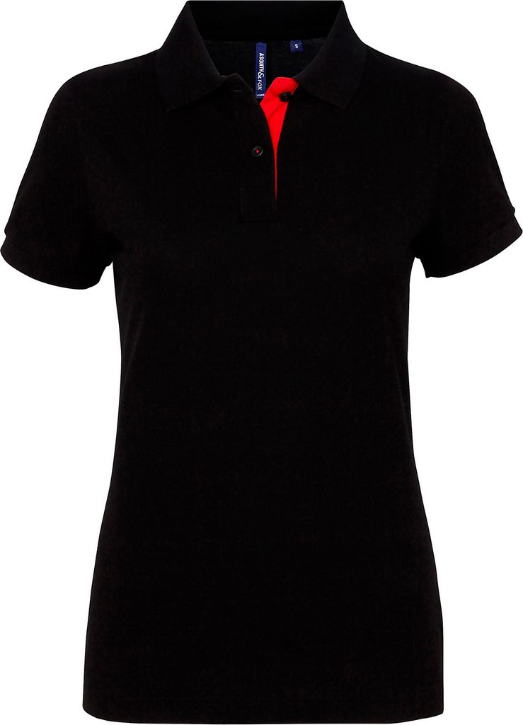 Asquith & Fox Damen Kurzarm Kontrast Polo Shirt RW5353 (L) (Schwarz/Rot)