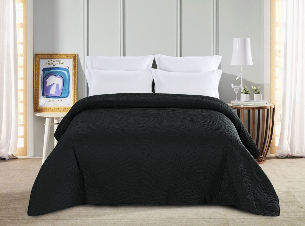FEBE Tagesdecke Bettüberwurf Schwarz 200 X 220 cm Überwurfdecke Sofadecke Sofaüberwurf Flauschig Mikrofaser Zimmer Deko Throw Blanket