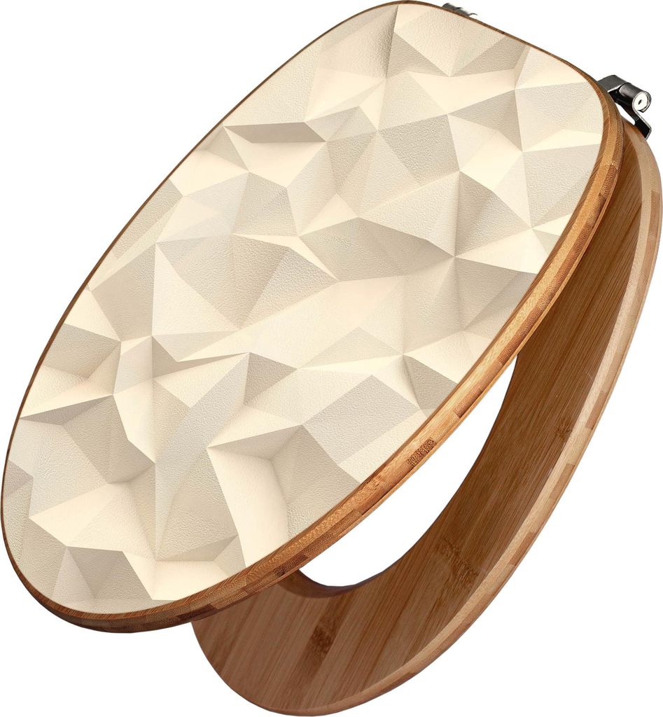 banjado Design WC Sitz Bambus 44x38x5cm - Steinwand 2 - Toilettendeckel/Toilettensitz Bambus - hochwertiger Bambus Klodeckel/WC-Sitz mit Universal ...