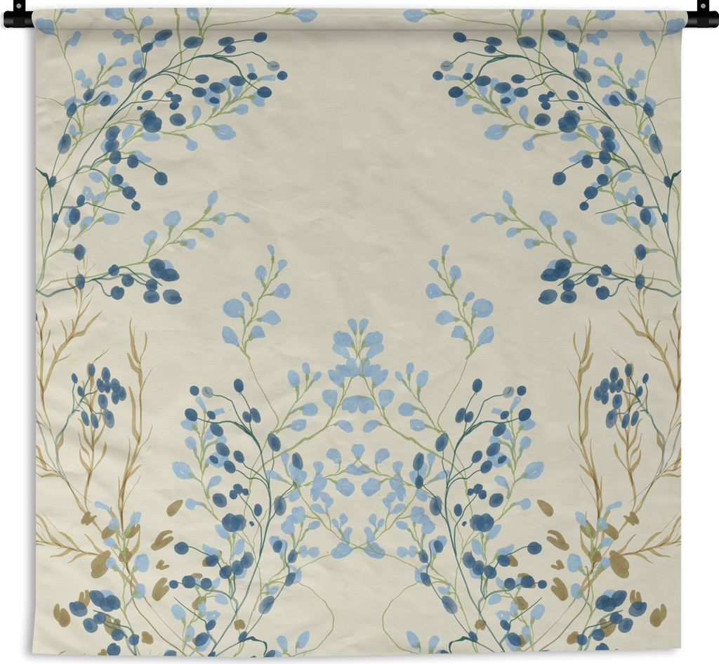 MuchoWow Wandteppich Wandbehang Blau - Beige - Pastell - Blätter 120x120 cm Tapisserie Dekoration Wandtuch - Modern - Baumwollgewebe