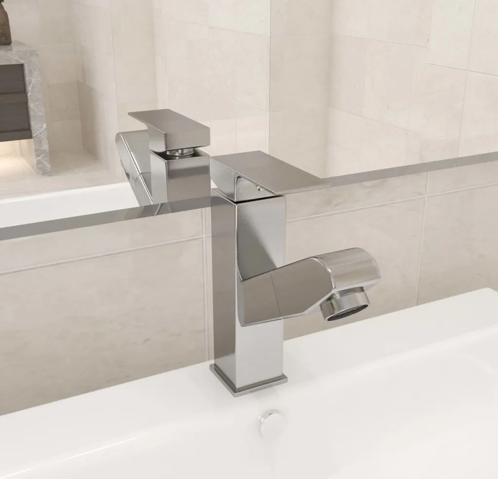 Robinet de lavabo argenté avec douchette extractible multi-usage - 7