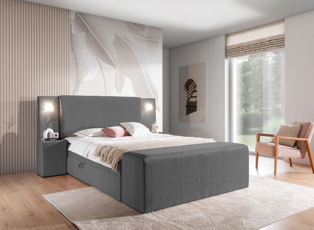 Boxspringbett Bett MARTEN 180x220cm Set.4 in Stoff Magic Velvet Dunkelgrau