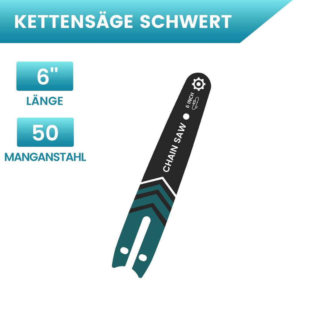 6 Zoll Kettensäge Führungsschiene 15cm Manganstahl, 1/4" Teilung, 1.1mm Nutbreite, kompatibel mit Mini-Kettensägen