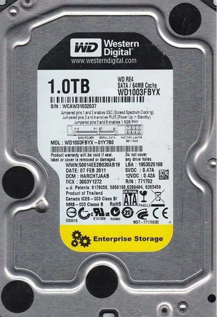 Disque dur interne 1 To WD SATA 3.5 pouces - 7200 RPM WD1003FBYX