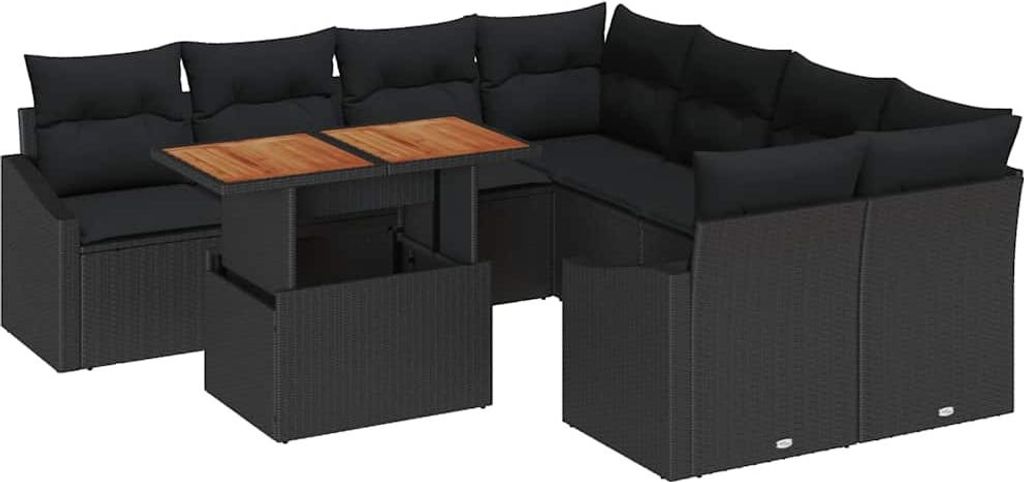 Garten Essgruppe mit Kissen 9 pcs Schwarz und Braun