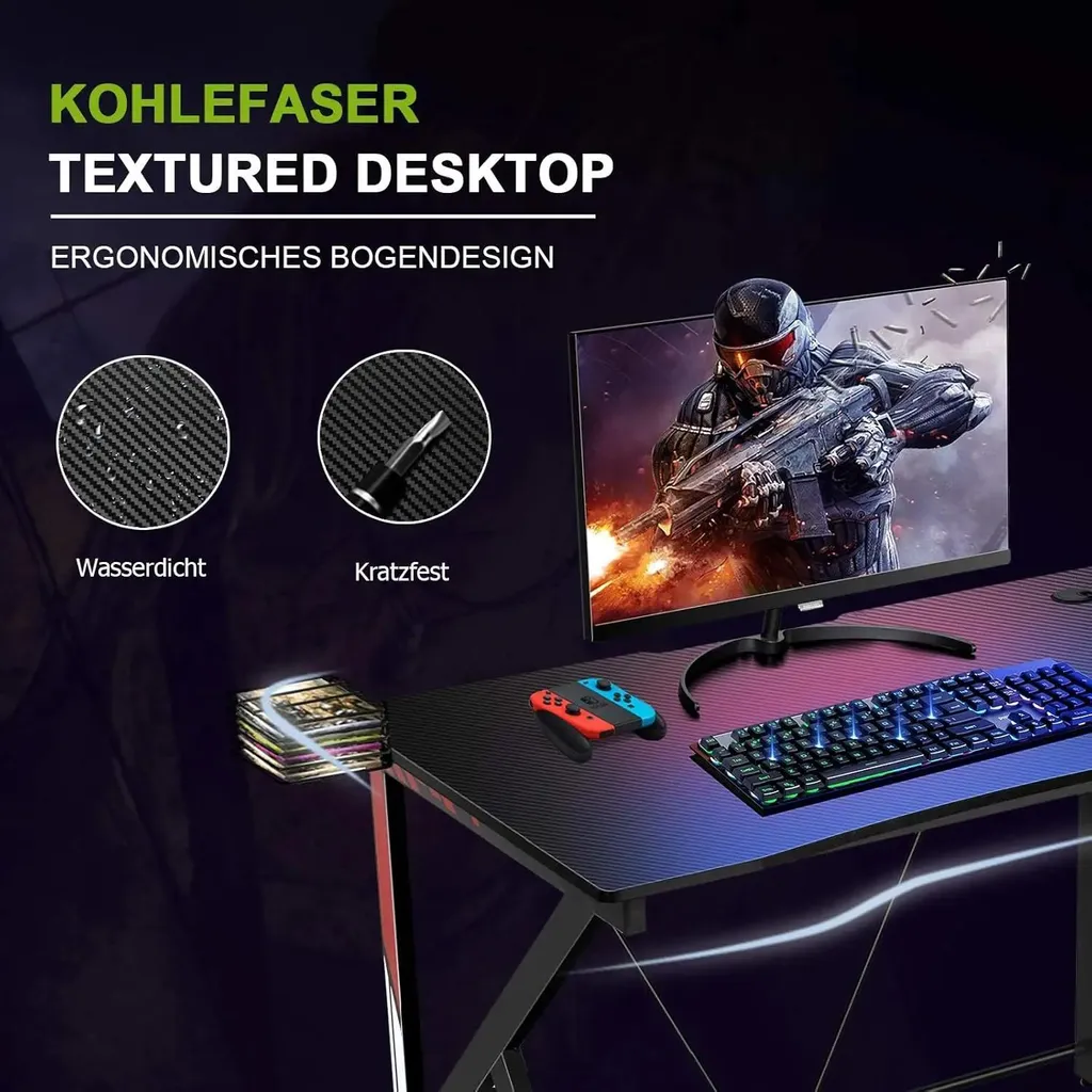 Bureau Gaming Ergonomique 115cm Noir : Setup Complet avec Support Écran