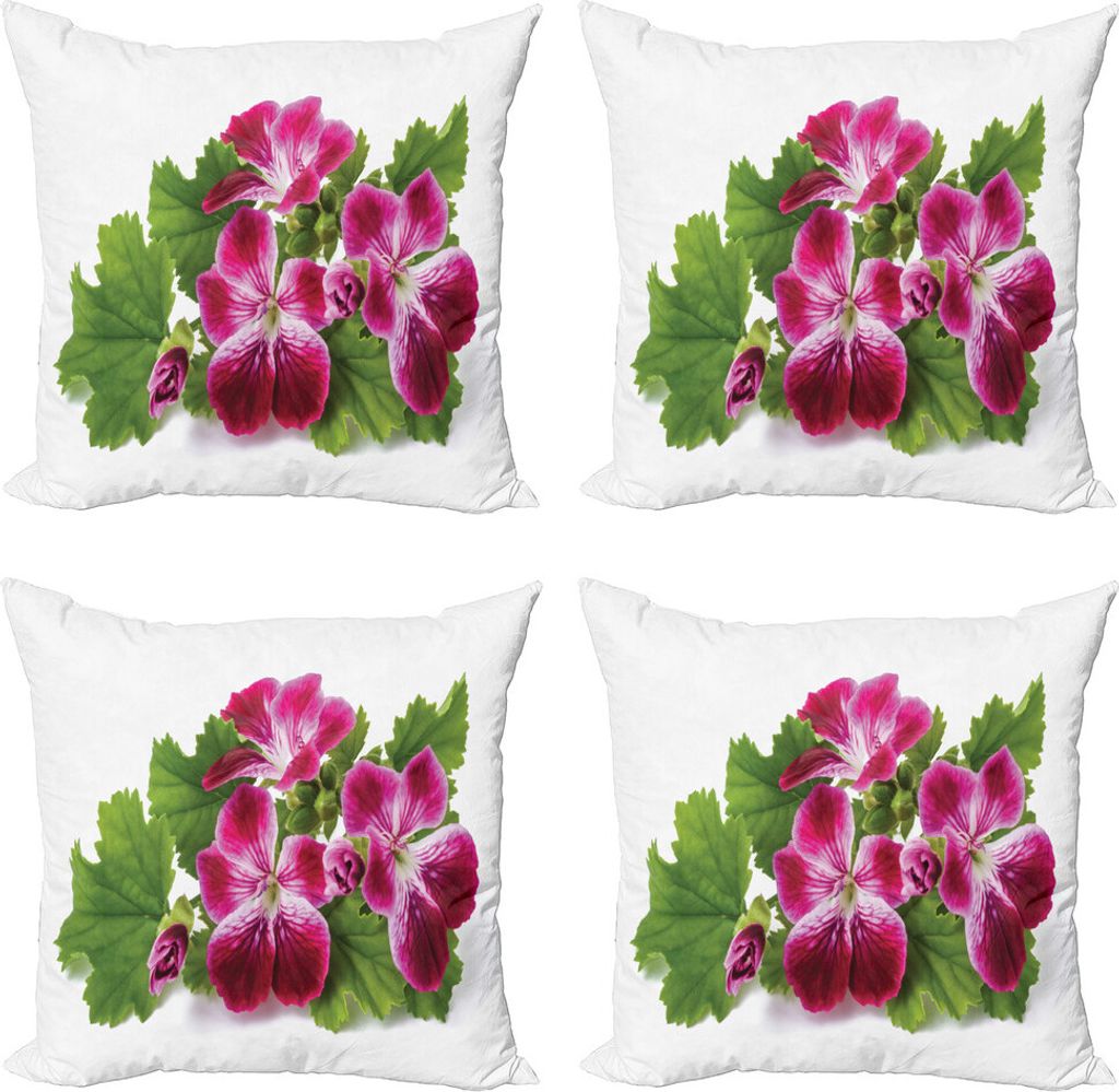 ABAKUHAUS Pelargonien Kissenbezug Set (4 Stück), Real Photo of Flowers, Moderner Doppelseitiger Digitaldruck, 40 cm x 40 cm, Weiß Grün