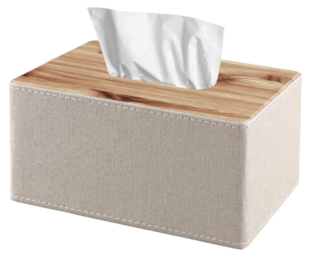 Taschentuchbox aus Kunstleder, moderne Kosmetiktücherbox für Badezimmer, Schlafzimmer, Esszimmer und Büro (Beige, 19×12×9.5)