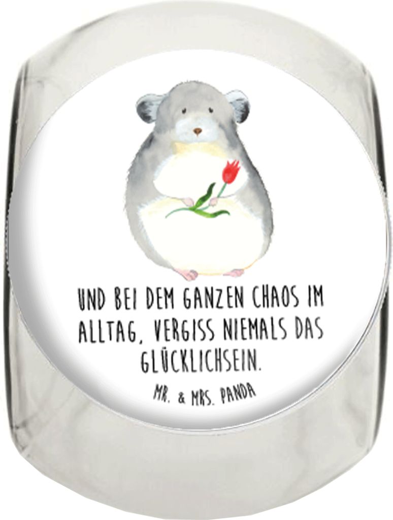 Mr. & Mrs. Panda keksdose glas Chinchilla Blume XL 2000ml - Weiß - Geschenk, Teedose, Kaffeedose, Liebeskummer, Kummer, Tiermotive, aufbewahrungsg...