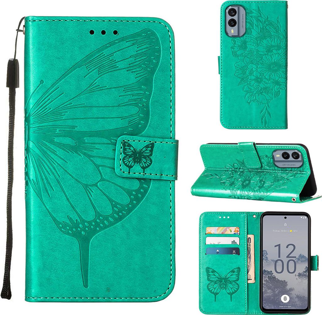 Lederhülle für Nokia X30 Schmetterling Prägung Flip Produktbild 