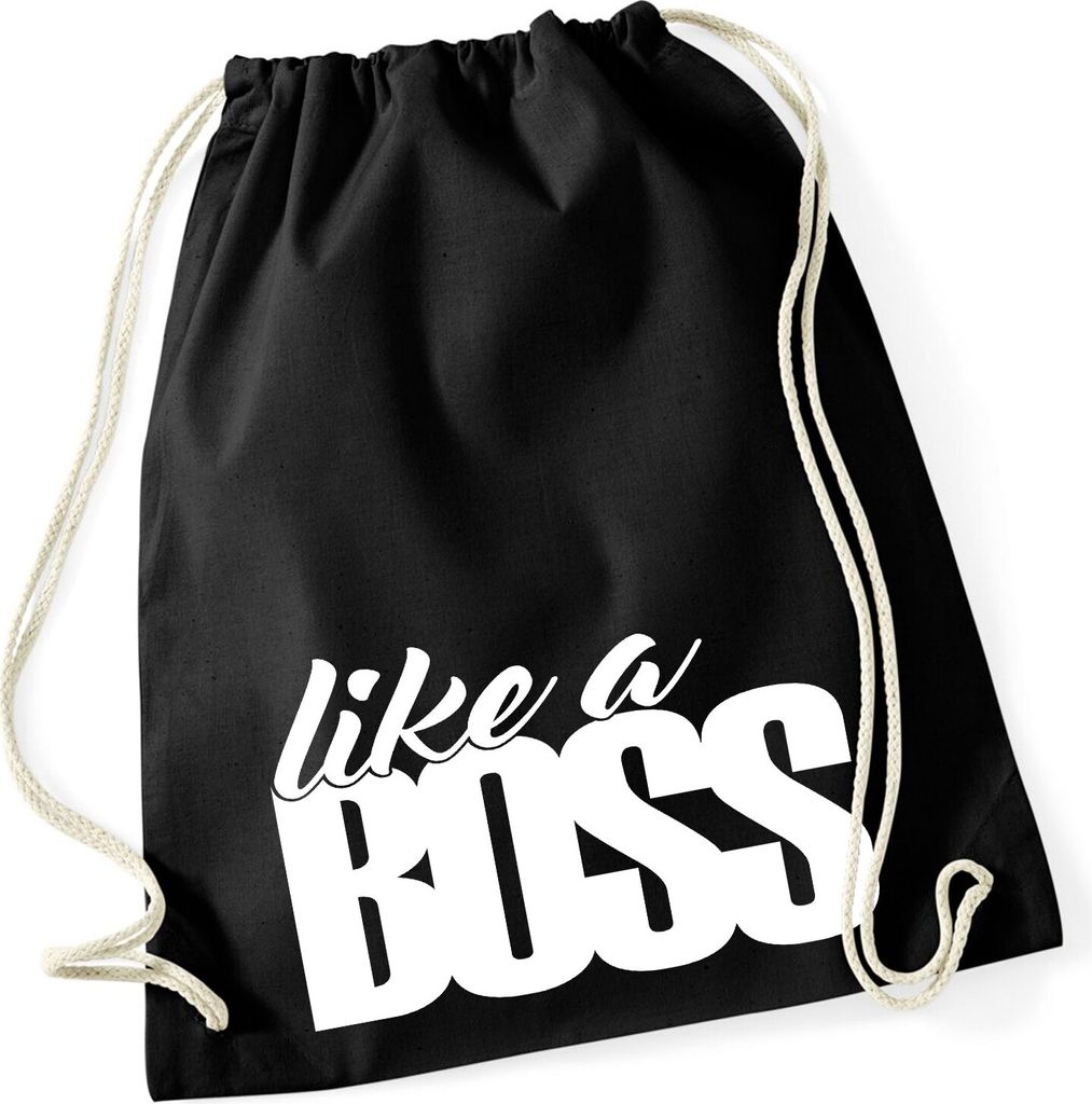 Huuraa Turnbeutel like a Boss Spruch 12 Liter Black Baumwolle Rucksack Geschenkidee