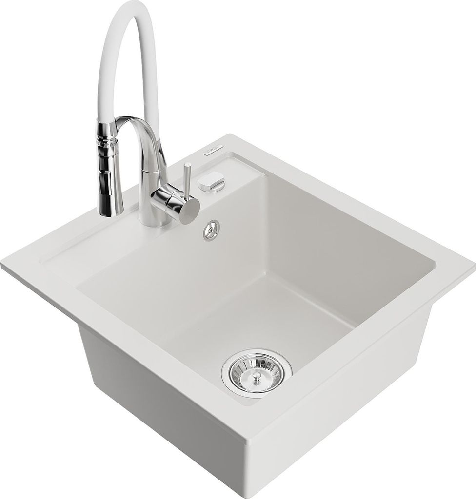 Évier 1 bac en granit Vito avec mélangeur Aster, blanc Image du produit 