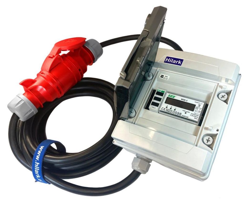 CEE Starkstrom-Verlängerungskabel mit Energiezähler und Phasenanzeige 32A H07RN-F 5x4mm² Baustromverteiler IP40 25m