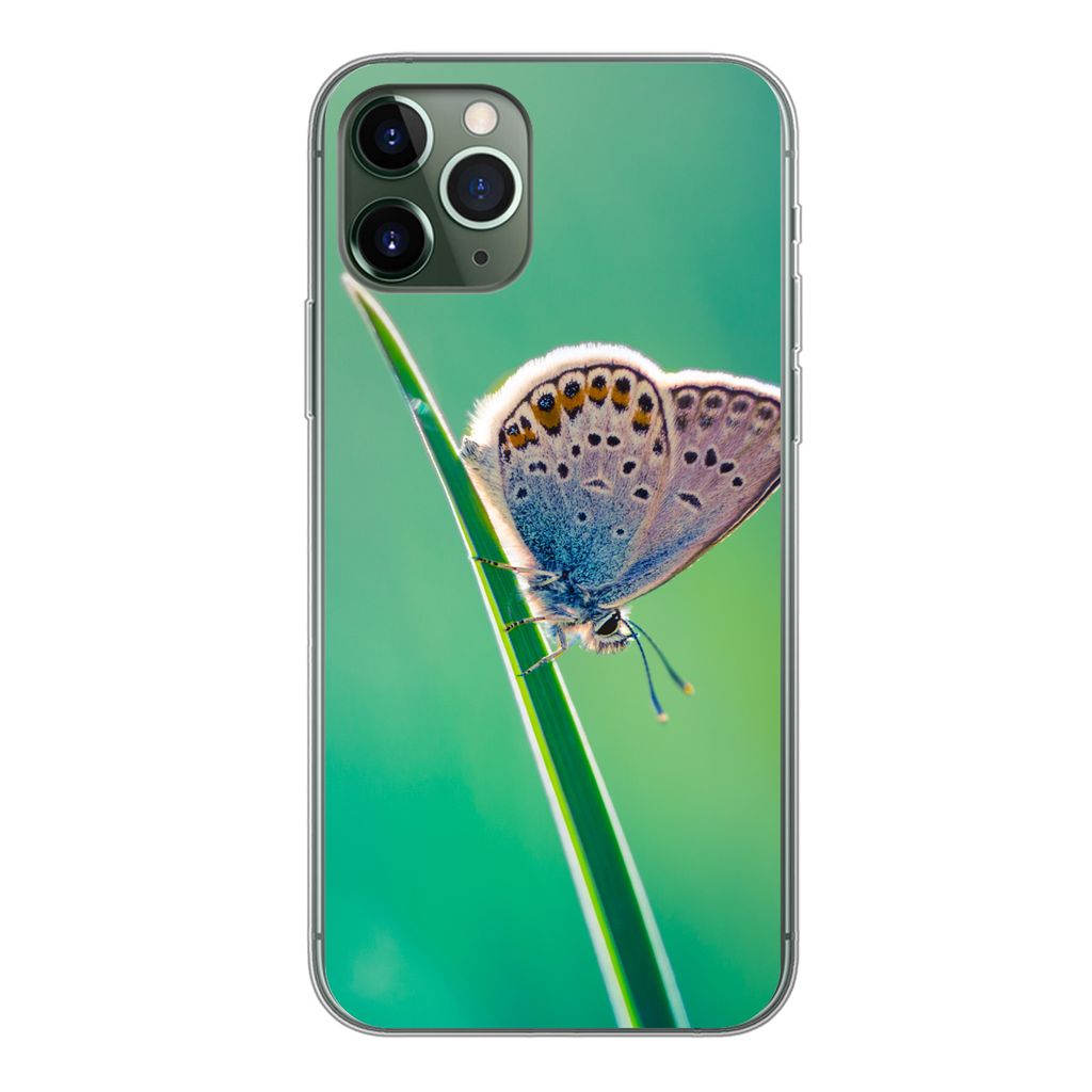 MuchoWow Handyhülle Schutzhülle Hülle für iPhone 11 Pro Schmetterling - Gras - Licht Silikon Softcase Handy Hülle - Handy