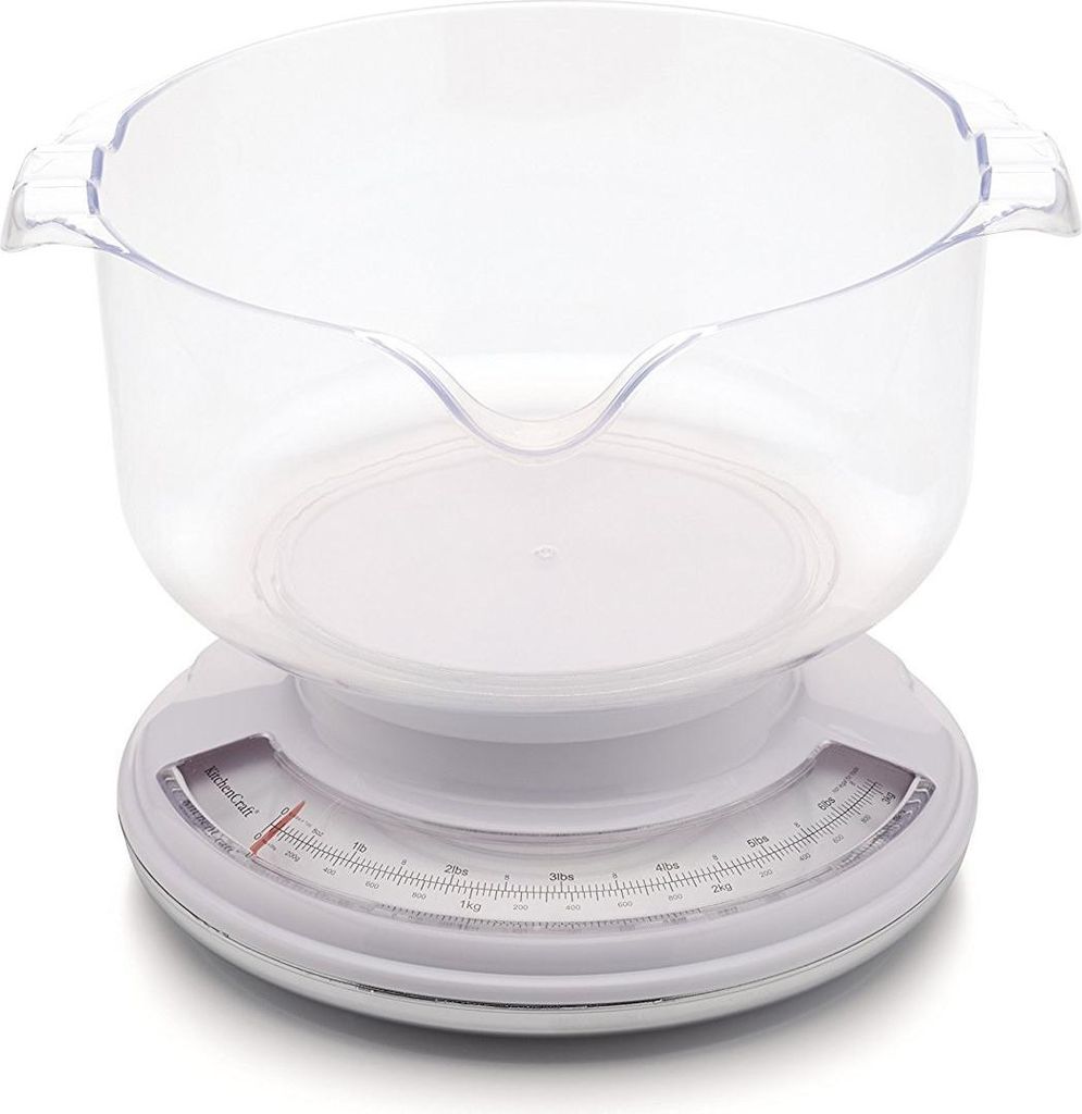 KitchenCraft Mechanische Waage / Analog-Waage mit Tara-Funktion und 2.5 Liter Waagschale, 3 kg, 25 x 24 x 12 cm, Klar