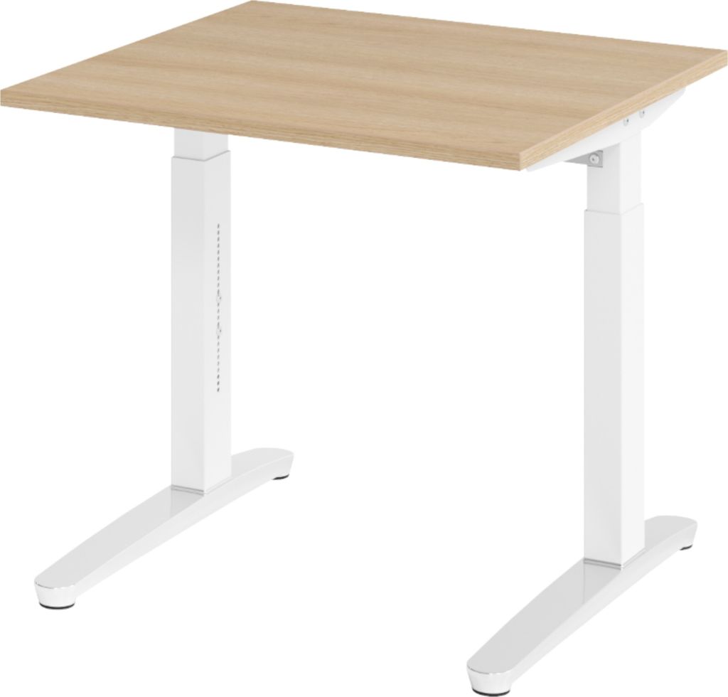 bümö Schreibtisch Serie-XB - Größe: 80 x 80 cm, Nachbildung: Eiche, Gestell: Weiß/Alu poliert