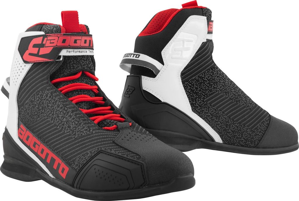 Bogotto Tokyo perforierte Motorrad Schuhe, schwarz/weiß/rot, 43