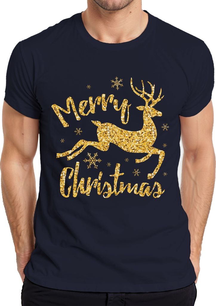 Merry Christmas Rentier Glitzereffekt - Weihnachten Weihnachtsgeschenk Christmas Herren T-Shirt, Navy, XXL