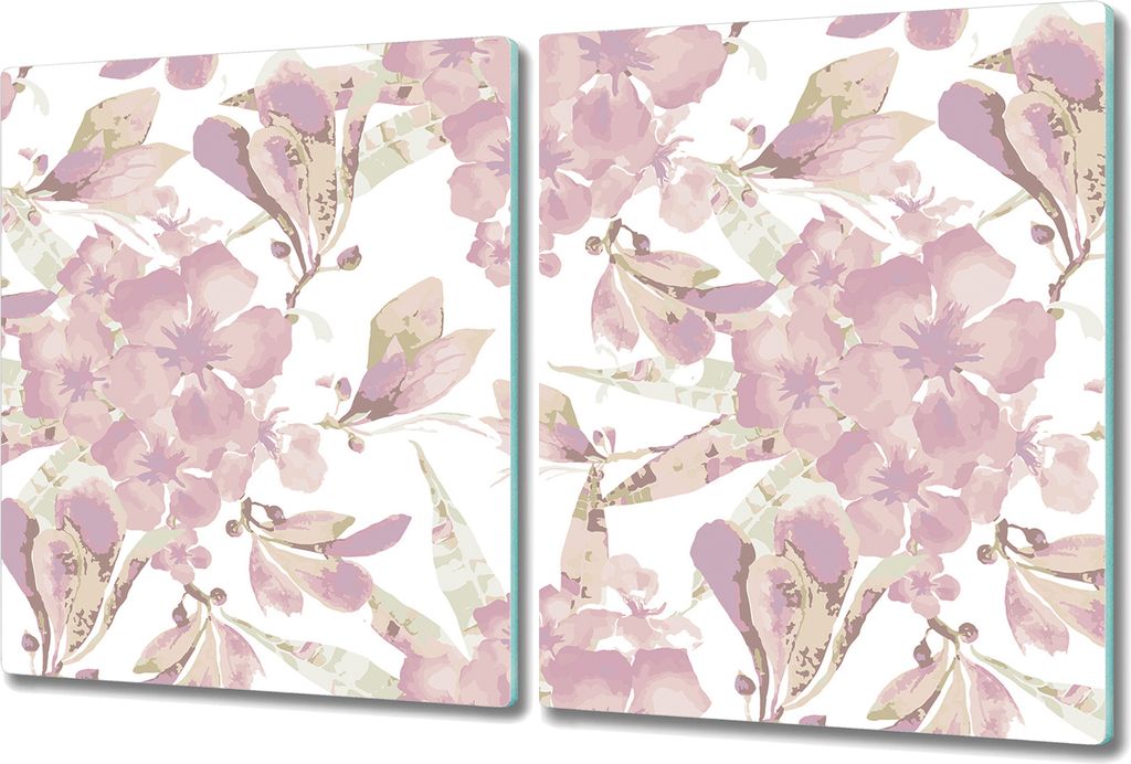 Glas-Herdabdeckplatte Glaskeramikkochfeld-Abdeckung Spritzschutz - 2x 40x52 cm - Rosa Blumen Pflanze
