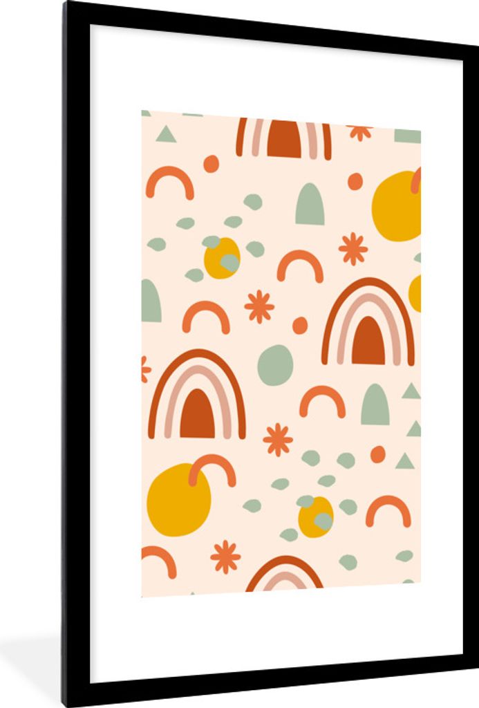 MuchoWow Gerahmtes Poster Regenbogen - Muster - Sommer 60x90 cm - Poster mit Schwarzem Bilderrahmen Wandposter Rahmen Foto Bilder - Dekoration - ...