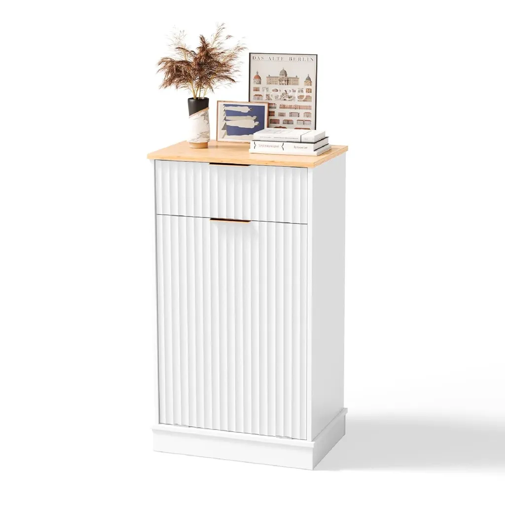 FCH Armoire à Linge 51x34x91,4 cm Blanc avec Panier et Tiroir de Rangement - 7