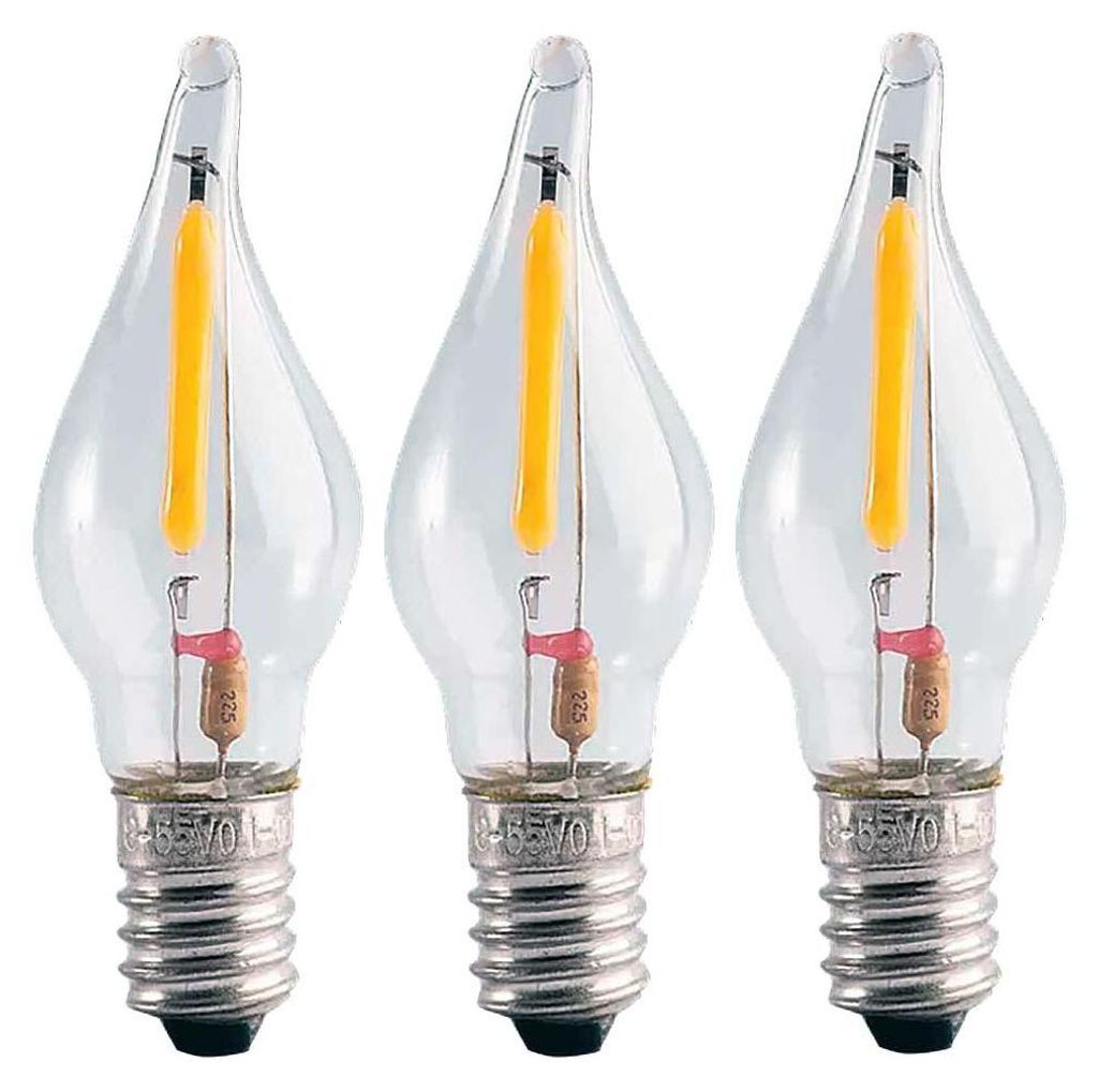 3 x LED Filament Windstoßkerzen Leuchtmittel 0,2W E10 8-55V klar 12lm extra warmweiß 2100K