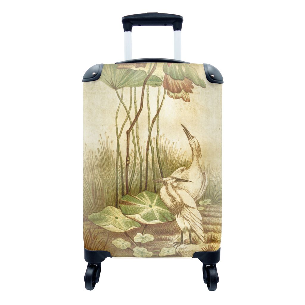 MuchoWow Koffer Handgepäck Trolley Rollkoffer Kleine Reisekoffer mit 4 Rollen - Antiker Vogeldruck elegante Vögel - Cabin Size < 55x40x23 cm & ...