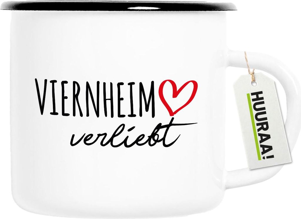 Huuraa Emaille Tasse Viernheim verliebt 300ml Vintage Campingbecher Geschenkidee
