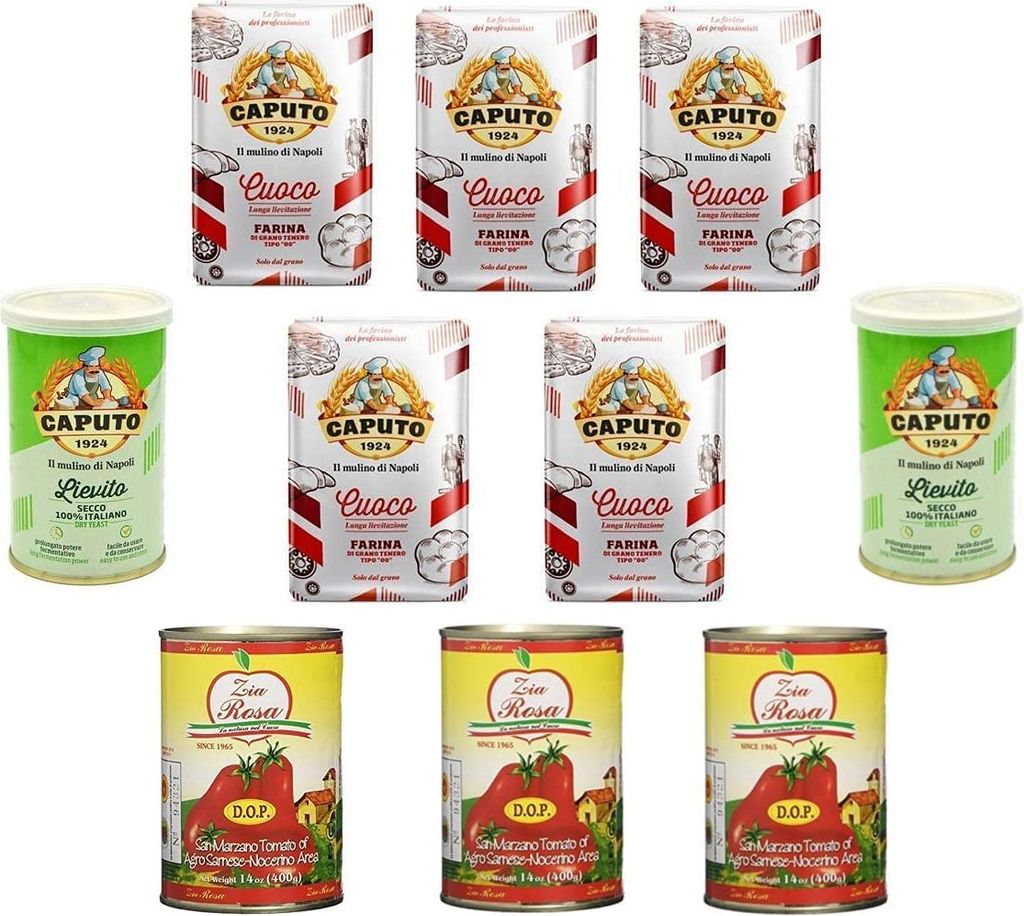 Testpaket Caputo Cuoco Farina Pizzamehl Mehl 5x 1Kg + Zia Rosa DOP Pomodoro San Marzano Tomate aus Kampanien Dose von 400g 3x 400g + 2x Caputo Troc...