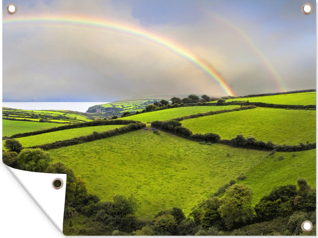 MuchoWow 40x30 cm Outdoor-Poster Gartendeko Sichtschutz Garten Poster für den Garten Doppelter Regenbogen in Irland