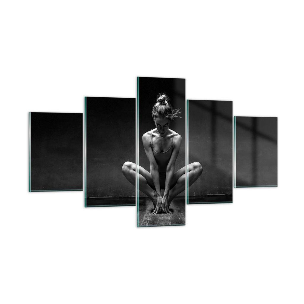 Bilder auf glas - 5 Teile - Tänzerin Frau Ballerina - 125x70cm - Glasbilder - Wandbilder - Bilder - zum Aufhängen bereit - Wanddekoration aus Gla...