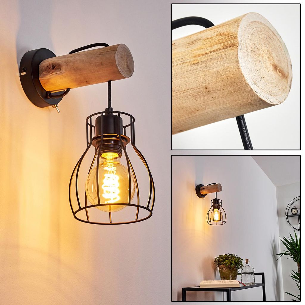 Aprica »Aprica« Wandlampe aus Metall/Holz in Schwarz/Natur Produktbild 