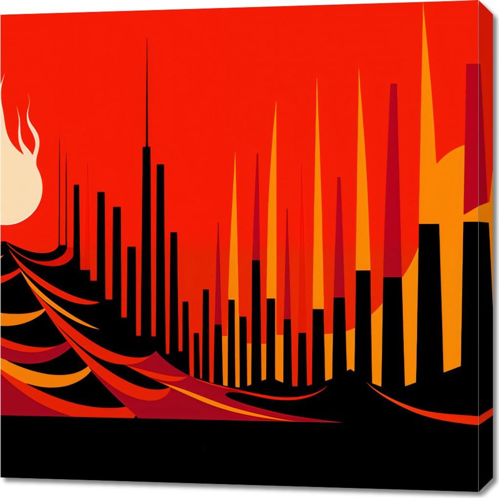 Bild 90x90cm Stadt Blutiges Feuer